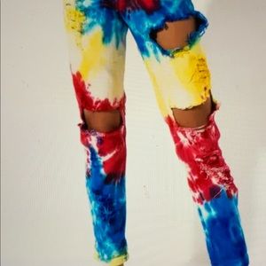 Vibrant Sunset Distressed Jeans